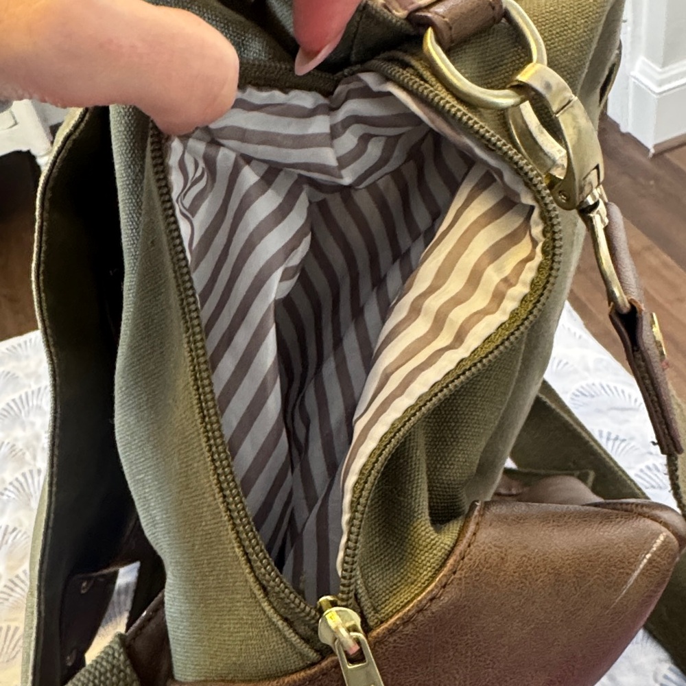 Little Unicorn Olive Canvas Leather Backpack Diaper Bag Waterproof Lining - Picture 10 of 11
